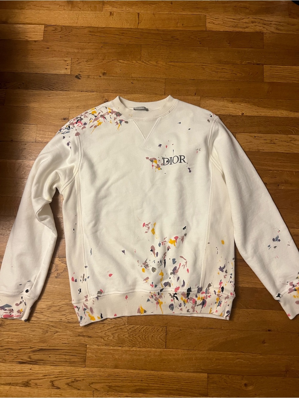 Dior 2021 White Crewneck Sweatshirt with Multicolor Splatter